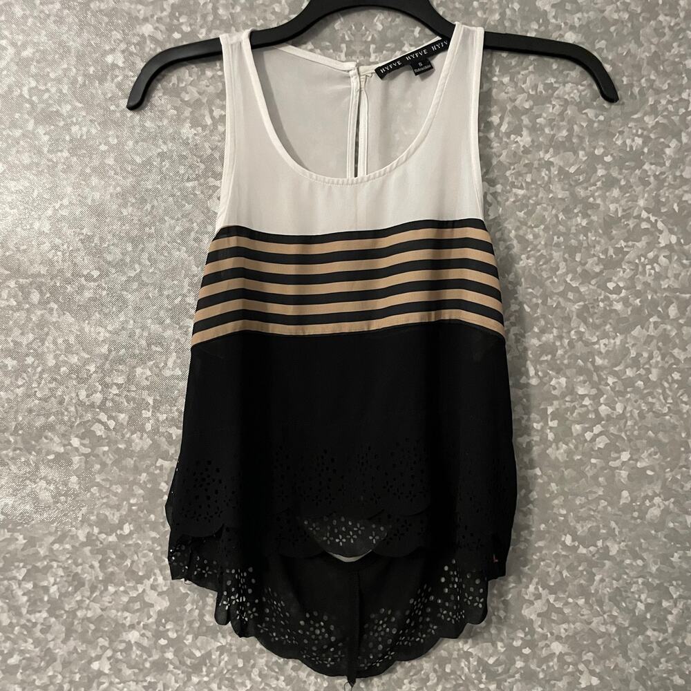 Hyfve Black & White Color Block Back Cutout Tank Top - Size Small - Brown Stripe